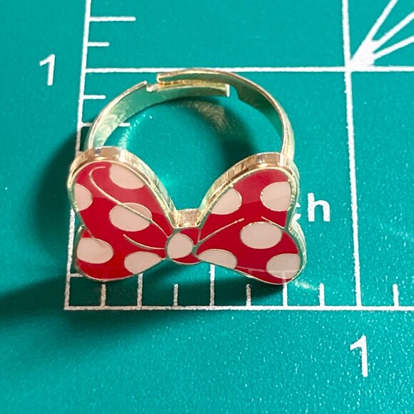 Vintage Disney Minnie Mouse Bow Ring Size 7 8 Red Dots Signed Adjustable Enamel - Picture 13 of 13